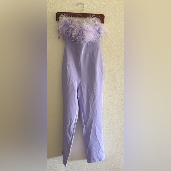 Nasty Gal Bandeau Feather Trim Jumpsuit - Picture 2 of 2